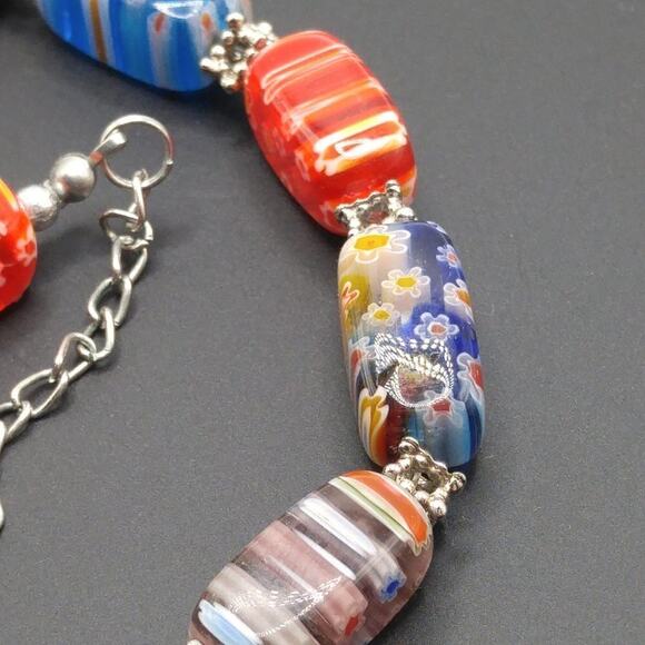 Large Bead Millefiori Lamp Work Murano Glass Necklace, 18 Inches - Picture 8 of 11